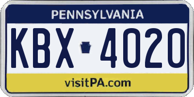 PA license plate KBX4020
