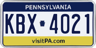 PA license plate KBX4021