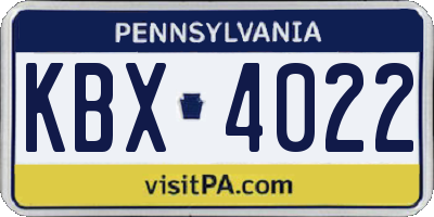 PA license plate KBX4022