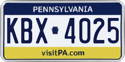 PA license plate KBX4025