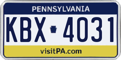 PA license plate KBX4031