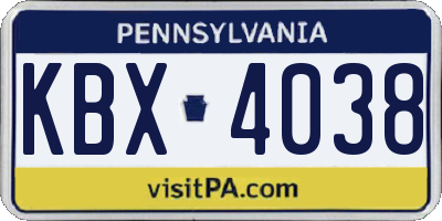 PA license plate KBX4038