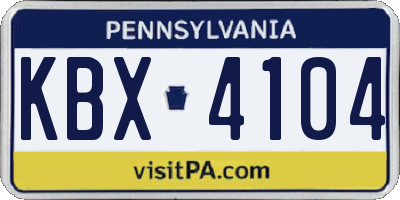 PA license plate KBX4104