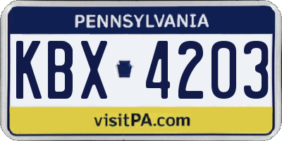 PA license plate KBX4203
