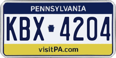 PA license plate KBX4204