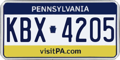 PA license plate KBX4205