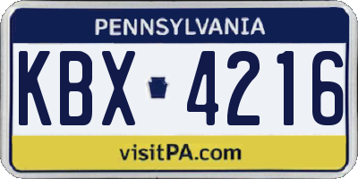 PA license plate KBX4216