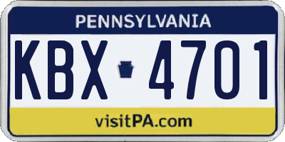 PA license plate KBX4701