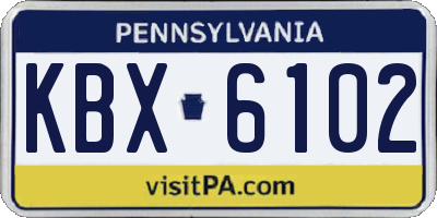 PA license plate KBX6102