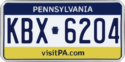 PA license plate KBX6204