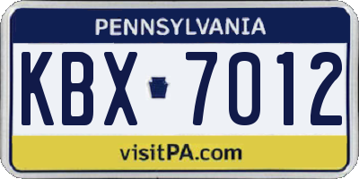 PA license plate KBX7012