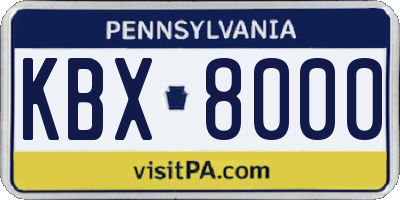 PA license plate KBX8000