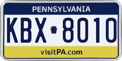 PA license plate KBX8010