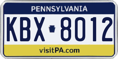 PA license plate KBX8012