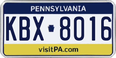 PA license plate KBX8016