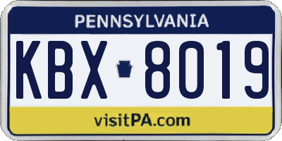 PA license plate KBX8019