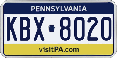 PA license plate KBX8020
