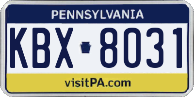 PA license plate KBX8031