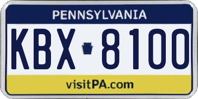 PA license plate KBX8100