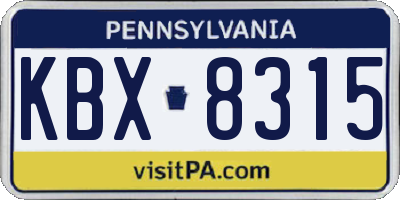 PA license plate KBX8315