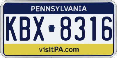 PA license plate KBX8316