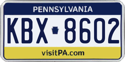 PA license plate KBX8602