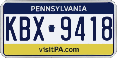 PA license plate KBX9418