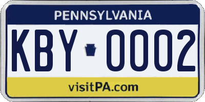 PA license plate KBY0002