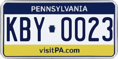 PA license plate KBY0023