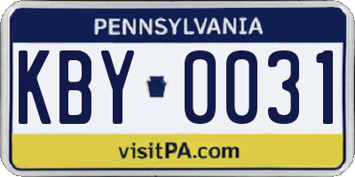 PA license plate KBY0031