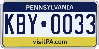PA license plate KBY0033