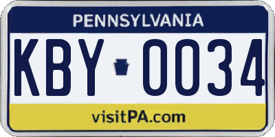 PA license plate KBY0034