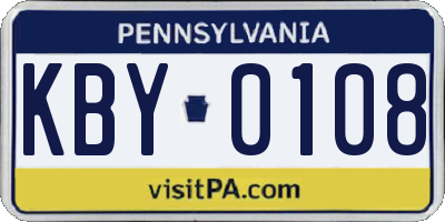 PA license plate KBY0108