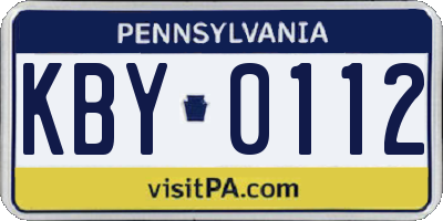 PA license plate KBY0112