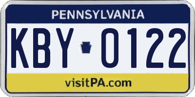 PA license plate KBY0122