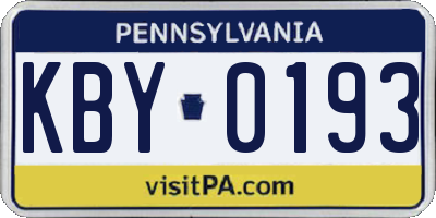 PA license plate KBY0193