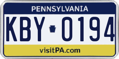 PA license plate KBY0194