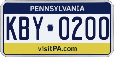 PA license plate KBY0200