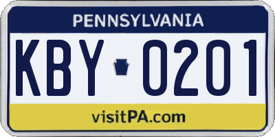 PA license plate KBY0201