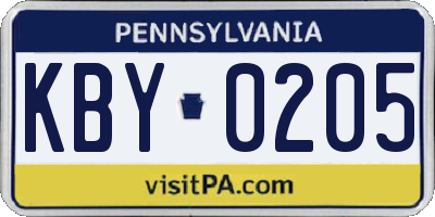 PA license plate KBY0205