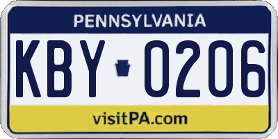 PA license plate KBY0206
