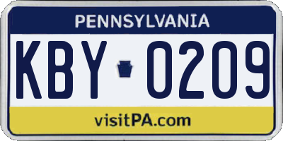 PA license plate KBY0209
