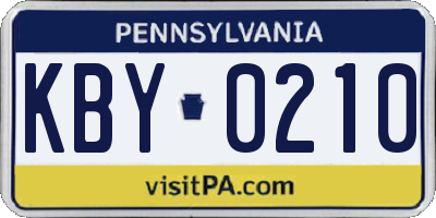 PA license plate KBY0210