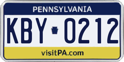 PA license plate KBY0212