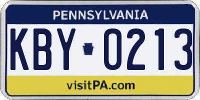 PA license plate KBY0213