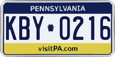 PA license plate KBY0216