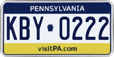 PA license plate KBY0222