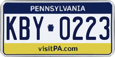 PA license plate KBY0223