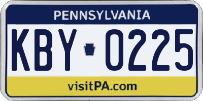 PA license plate KBY0225
