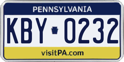 PA license plate KBY0232